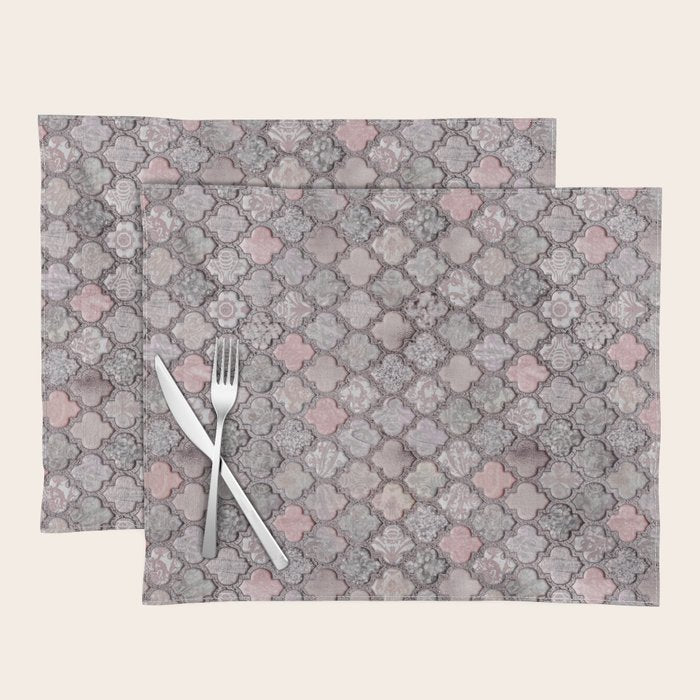 Vintage Moroccan Tiles Grey, Blush And Smoke Pink Placemat Gallery Image 1