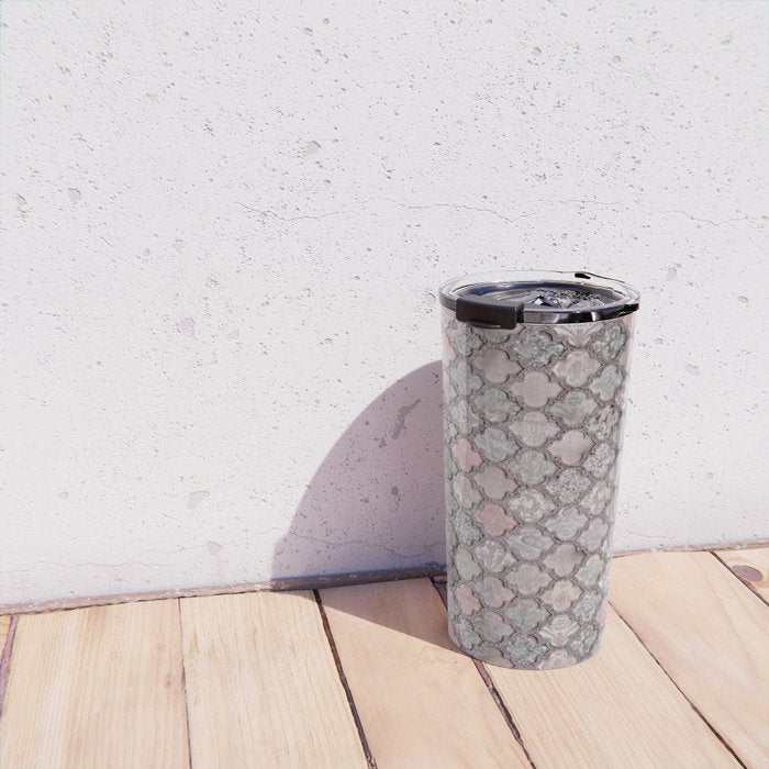 Vintage Moroccan Tiles Grey, Blush And Smoke Pink Travel Mug Gallery Image 4