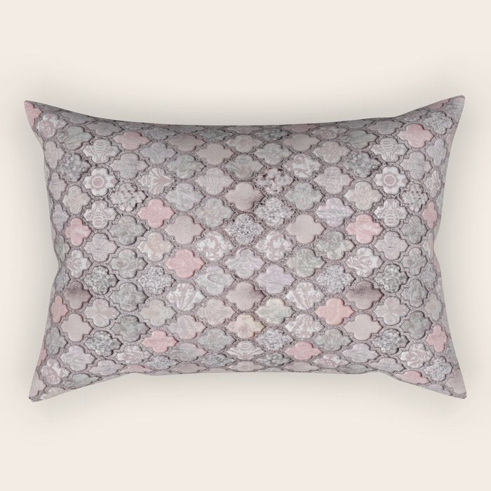 Vintage Moroccan Tiles Grey, Blush And Smoke Pink Rectangular Pillow Gallery Image 1