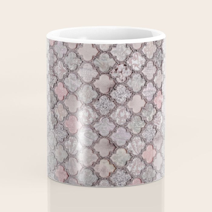 Vintage Moroccan Tiles Grey, Blush And Smoke Pink Coffee Mug Gallery Image 4