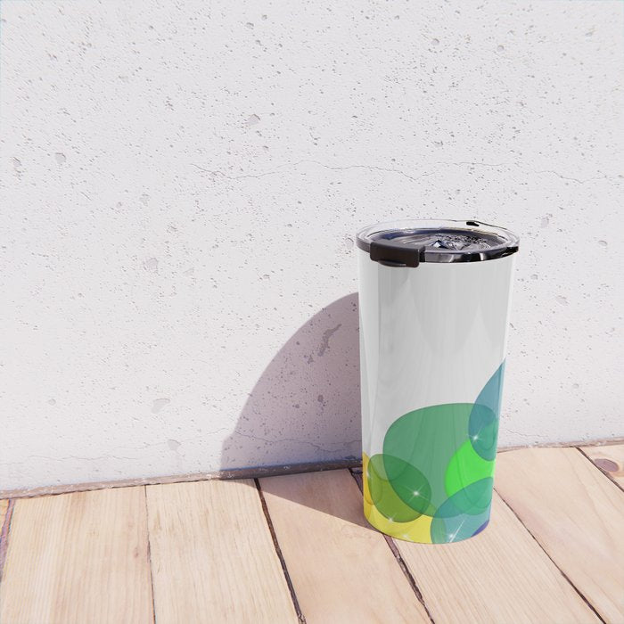 Translucent Rainbow Colored Circles with Sparkles - Multi Colored Travel Mug Gallery Image 4