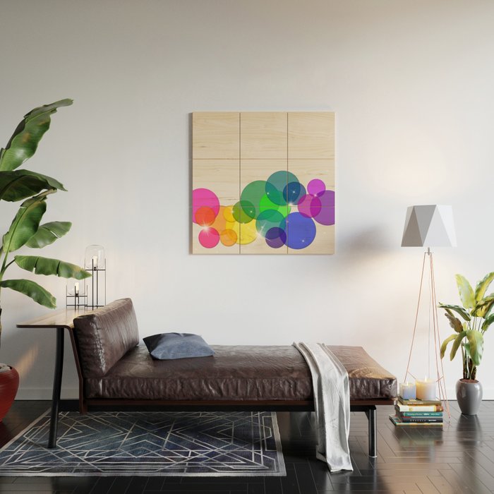 Translucent Rainbow Colored Circles with Sparkles - Multi Colored Wood Wall Art Gallery Image 2