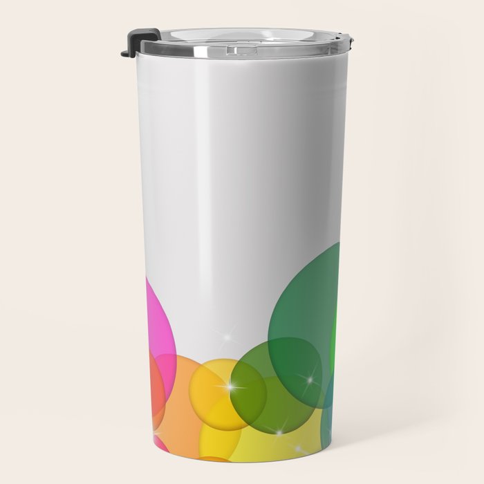 Translucent Rainbow Colored Circles with Sparkles - Multi Colored Travel Mug Gallery Image 3