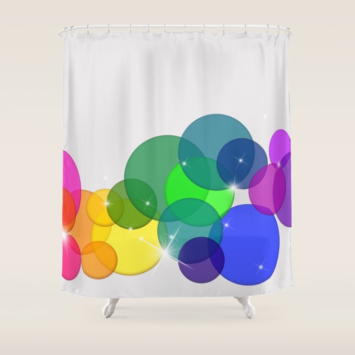 Translucent Rainbow Colored Circles with Sparkles - Multi Colored Shower Curtain Gallery Image 1