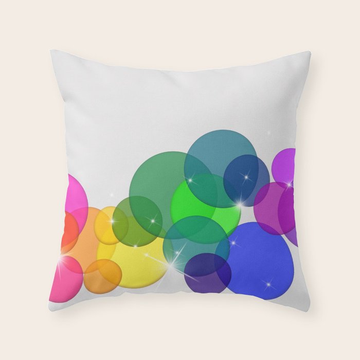 Translucent Rainbow Colored Circles with Sparkles - Multi Colored Throw Pillow Gallery Image 1