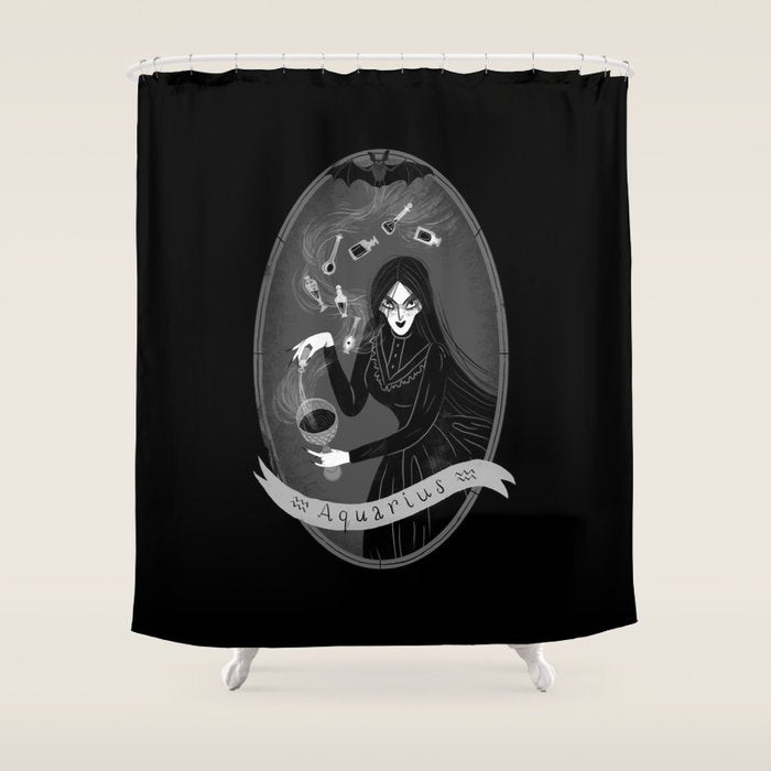 Aquarius Witchy Zodiac Shower Curtain Gallery Image 1