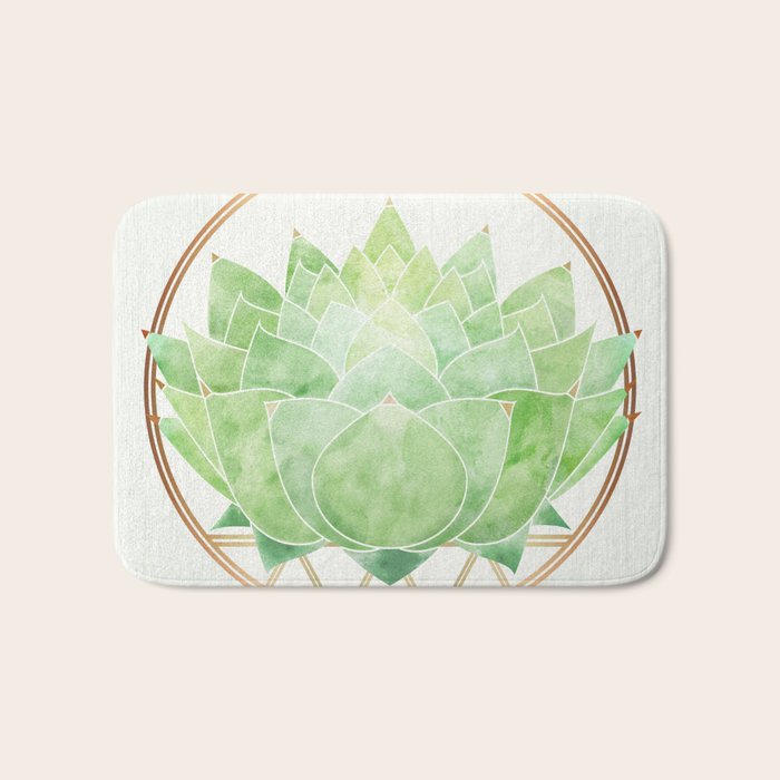 Watercolor Succulent Plant with Metallic Gold Bath Mat Gallery Image 1