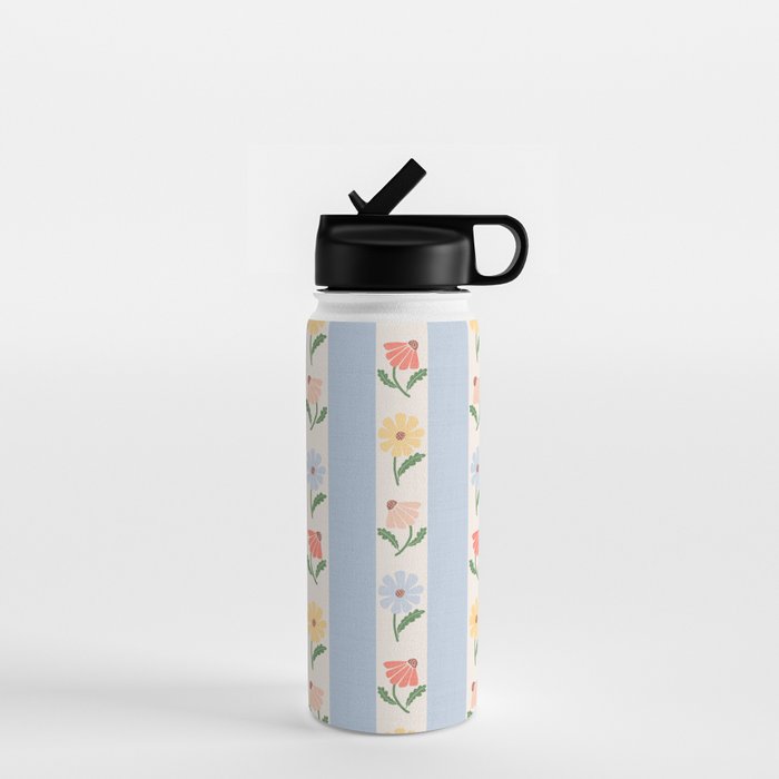 Sweet Floral Stripes - vintage blue Water Bottle Gallery Image 1