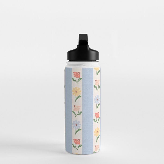 Sweet Floral Stripes - vintage blue Water Bottle Gallery Image 3
