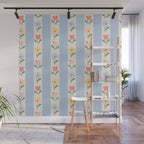Sweet Floral Stripes - vintage blue Wall Mural Gallery Image 1