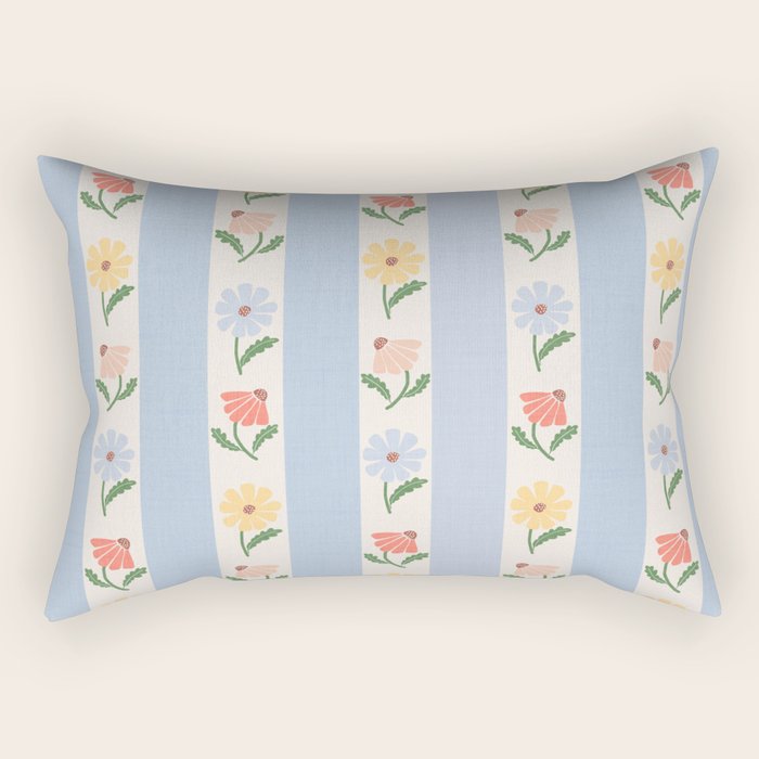 Sweet Floral Stripes - vintage blue Rectangular Pillow Gallery Image 1