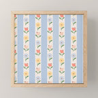 Sweet Floral Stripes - vintage blue Mini Art Print Gallery Image 1