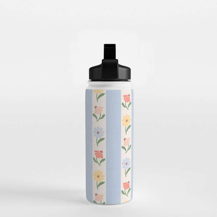 Sweet Floral Stripes - vintage blue Water Bottle Gallery Image 2