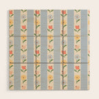 Sweet Floral Stripes - vintage blue Wood Wall Art Gallery Image 1