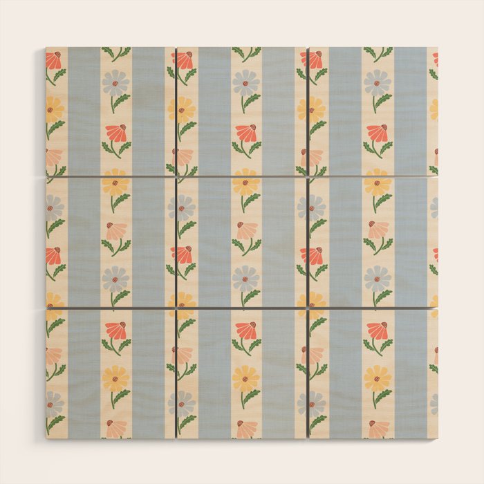 Sweet Floral Stripes - vintage blue Wood Wall Art Gallery Image 1