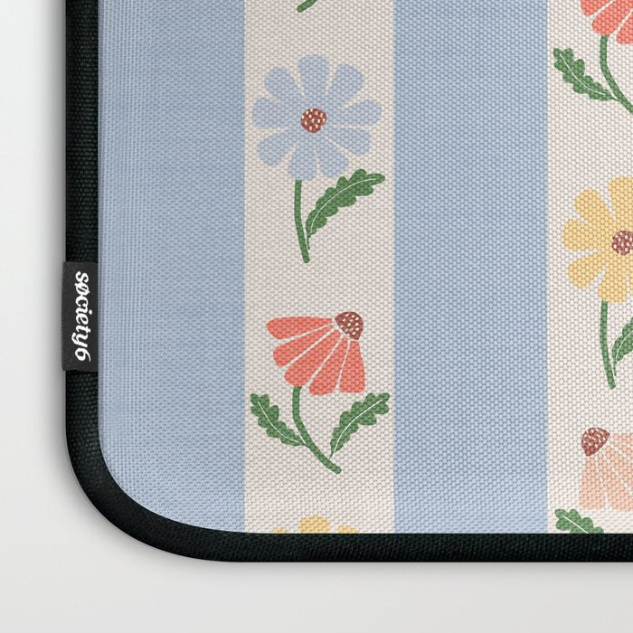 Sweet Floral Stripes - vintage blue Laptop Sleeve Gallery Image 3