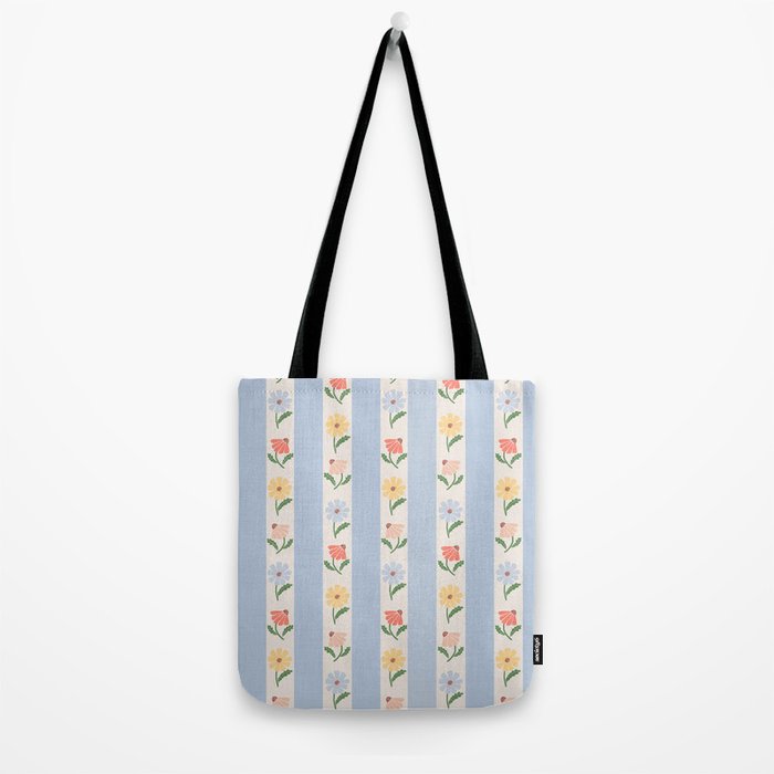 Sweet Floral Stripes - vintage blue Tote Bag Gallery Image 2