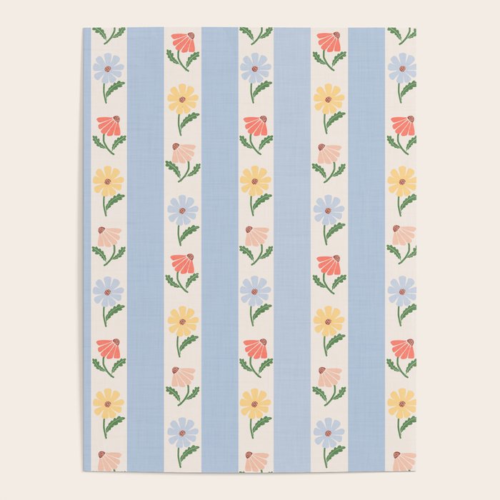 Sweet Floral Stripes - vintage blue Poster Gallery Image 4