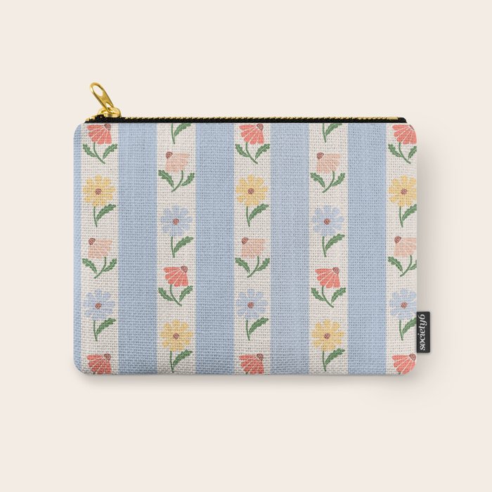 Sweet Floral Stripes - vintage blue Carry All Pouch Gallery Image 1