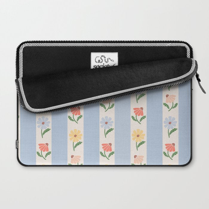 Sweet Floral Stripes - vintage blue Laptop Sleeve Gallery Image 2