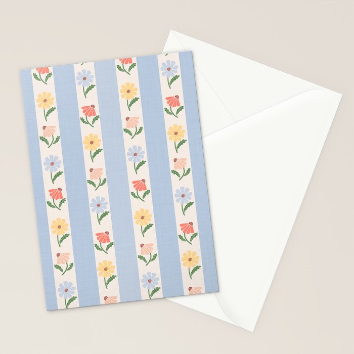 Sweet Floral Stripes - vintage blue Stationery Card Gallery Image 2