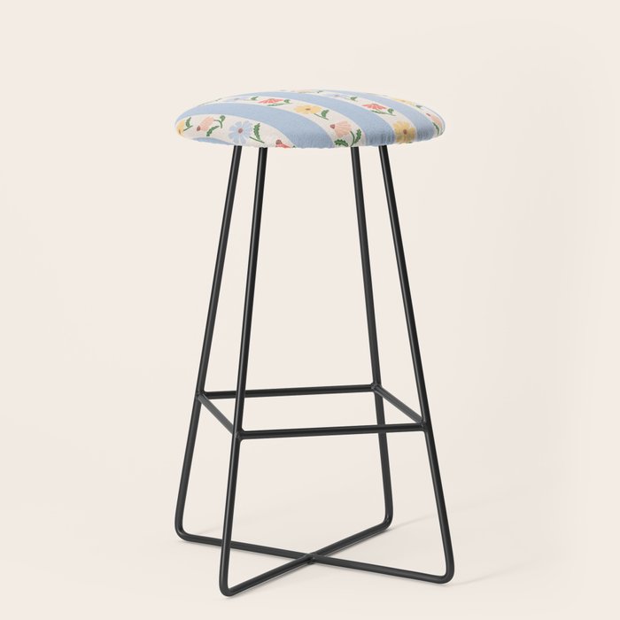 Sweet Floral Stripes - vintage blue Stool Gallery Image 1