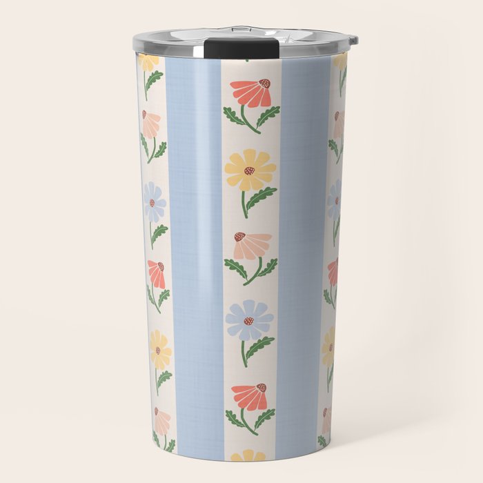 Sweet Floral Stripes - vintage blue Travel Mug Gallery Image 1
