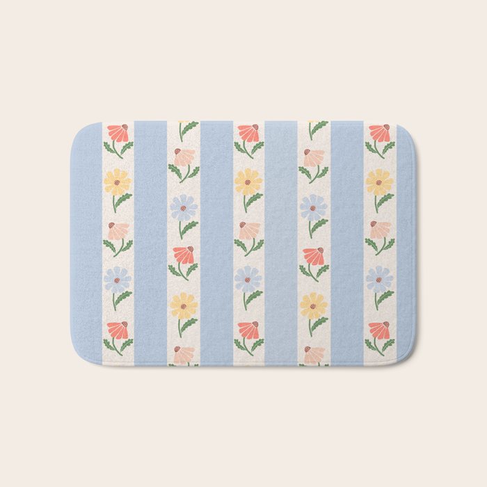 Sweet Floral Stripes - vintage blue Bath Mat Gallery Image 1