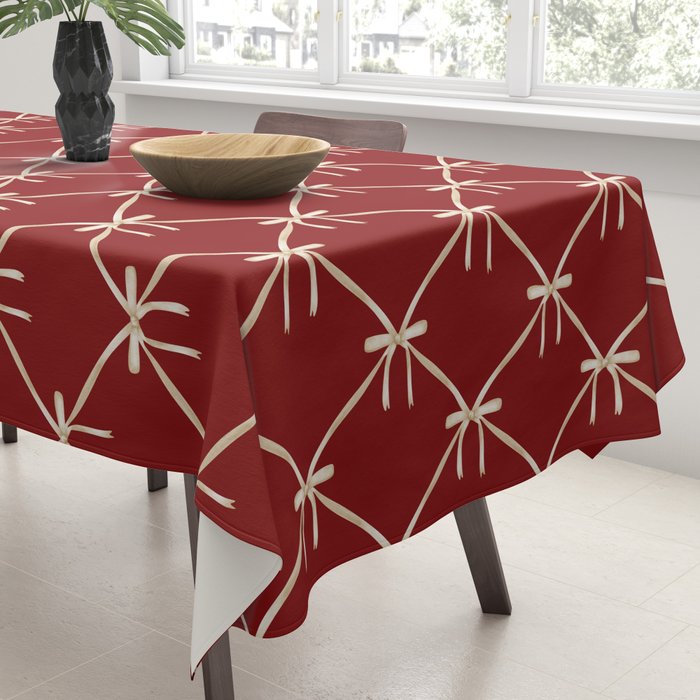 Bows & Ribbons Pattern XI Ruby Red Tablecloth Gallery Image 3