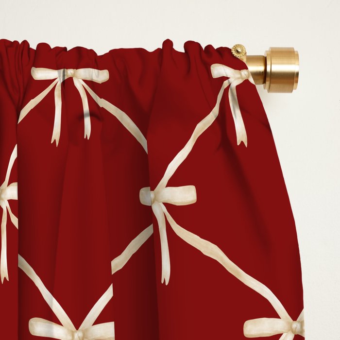 Bows & Ribbons Pattern XI Ruby Red Window Curtain Gallery Image 2
