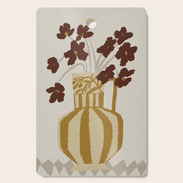 red flowers in a striped vase Cutting Board Gallery Image 1