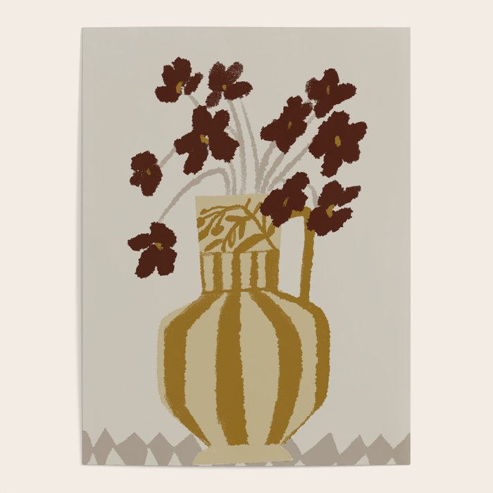 red flowers in a striped vase Poster Gallery Image 1