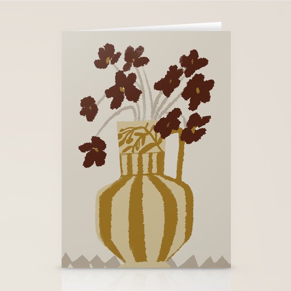 red flowers in a striped vase Stationery Card Gallery Image 2