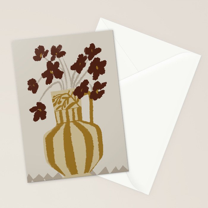 red flowers in a striped vase Stationery Card Gallery Image 2