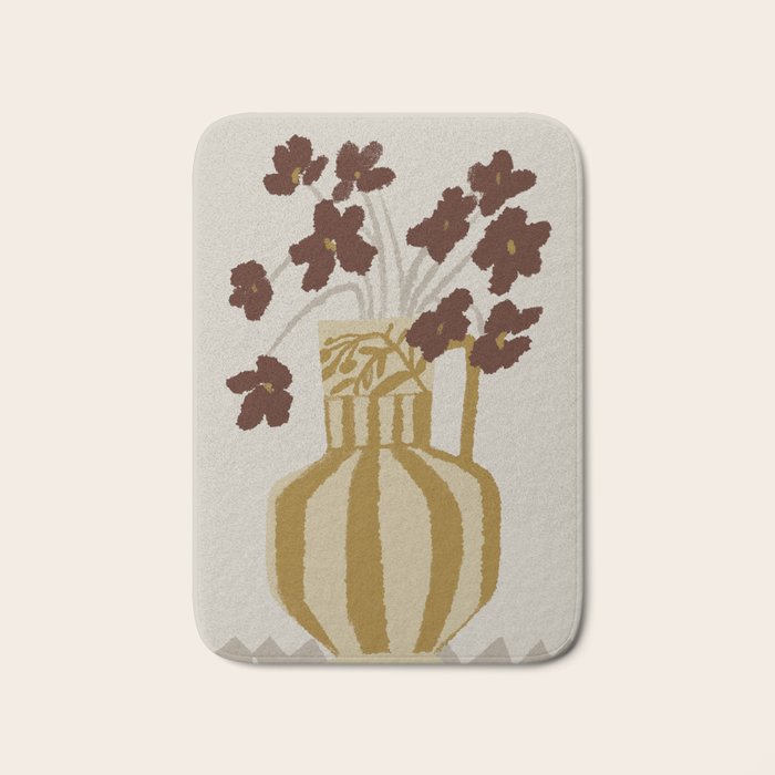 red flowers in a striped vase Bath Mat Gallery Image 1