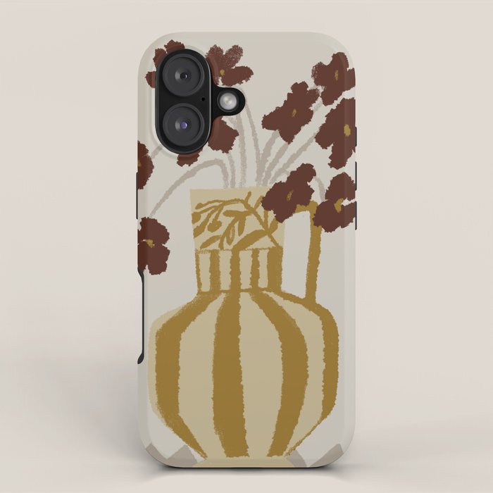 red flowers in a striped vase iPhone Case Gallery Image 1