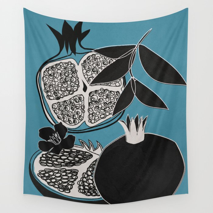 Line Art Pomegranates 4 Wall Tapestry Gallery Image 4
