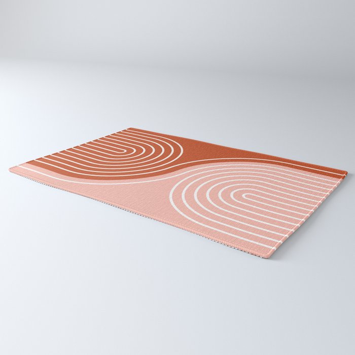 Geometric Lines in Terracotta Rose Gold 19 (Rainbow and Lines Abstraction) Rug Gallery Image 3