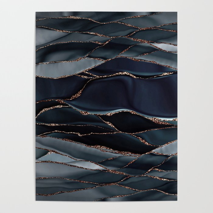 Midnight Marble Deep Ocean Waves Poster Gallery Image 4