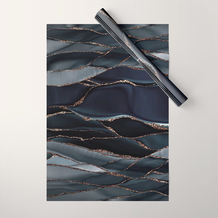 Midnight Marble Deep Ocean Waves Wrapping Paper Gallery Image 1