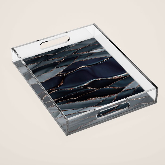 Midnight Marble Deep Ocean Waves Acrylic Tray Gallery Image 1