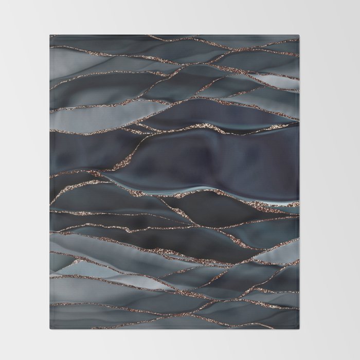 Midnight Marble Deep Ocean Waves Throw Blanket Gallery Image 2