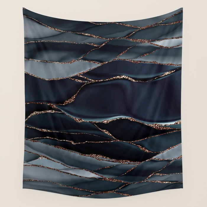 Midnight Marble Deep Ocean Waves Wall Tapestry Gallery Image 1
