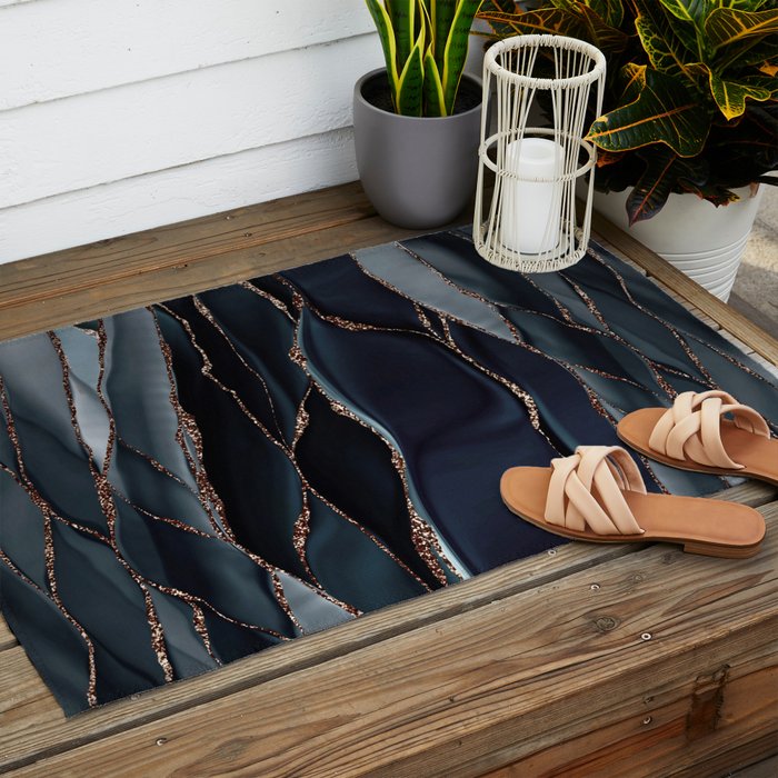 Midnight Marble Deep Ocean Waves Outdoor Rug Gallery Image 2
