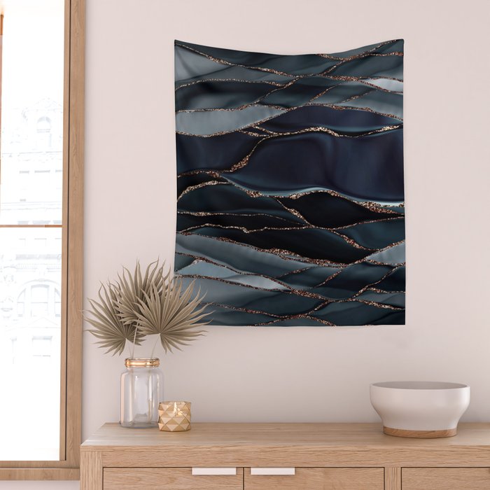 Midnight Marble Deep Ocean Waves Wall Tapestry Gallery Image 2