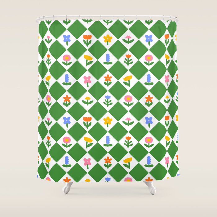 Colorful geometric flower art pattern Shower Curtain Gallery Image 1