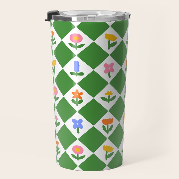Colorful geometric flower art pattern Travel Mug Gallery Image 3