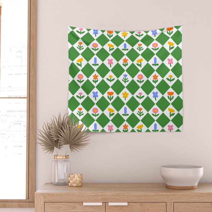 Colorful geometric flower art pattern Wall Tapestry Gallery Image 2