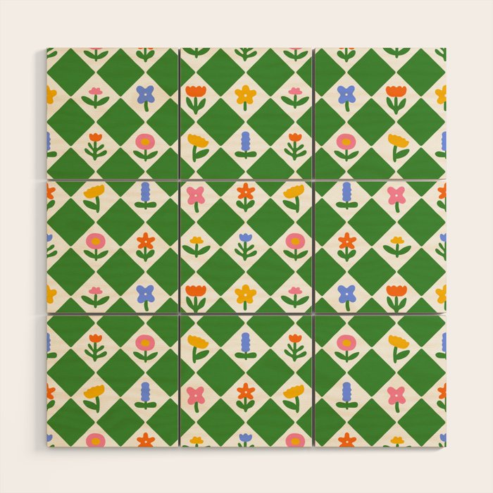 Colorful geometric flower art pattern Wood Wall Art Gallery Image 1