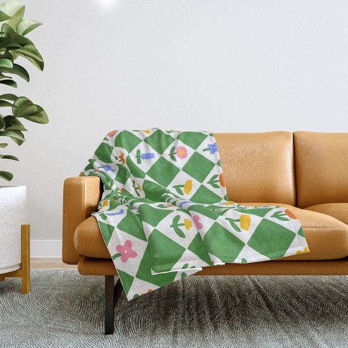 Colorful geometric flower art pattern Throw Blanket Gallery Image 1